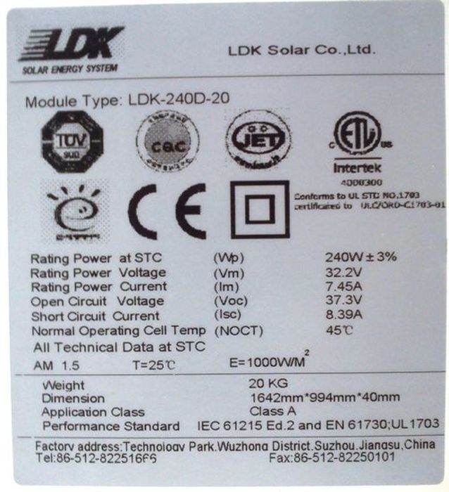 PV-Module - LDK Solar - 240D-20 - 240Wp - Mono - Secondsol