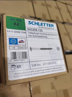 Schletter — Screw 8x120 TX VA flat head wo