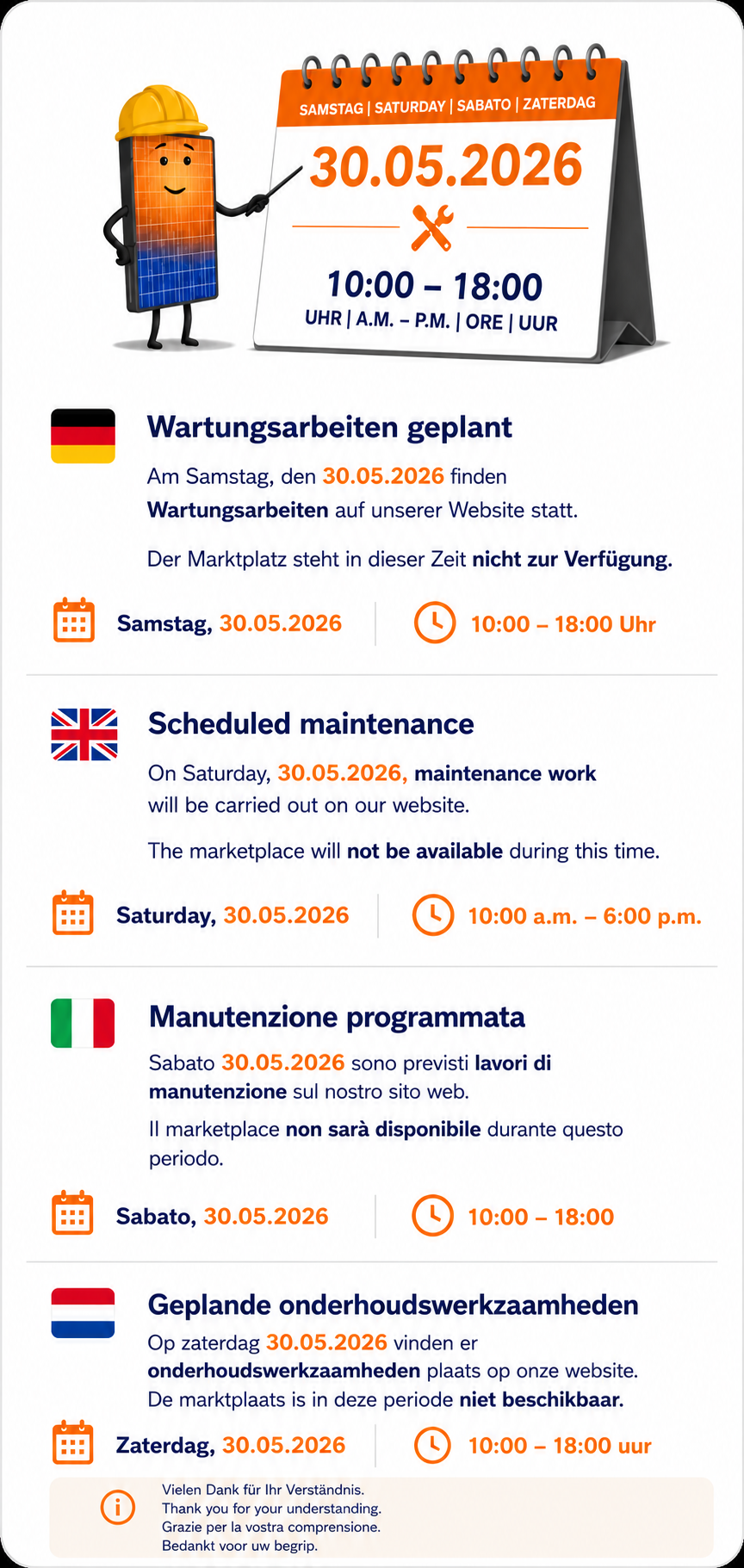 Wartungsarbeiten Kalender mobil