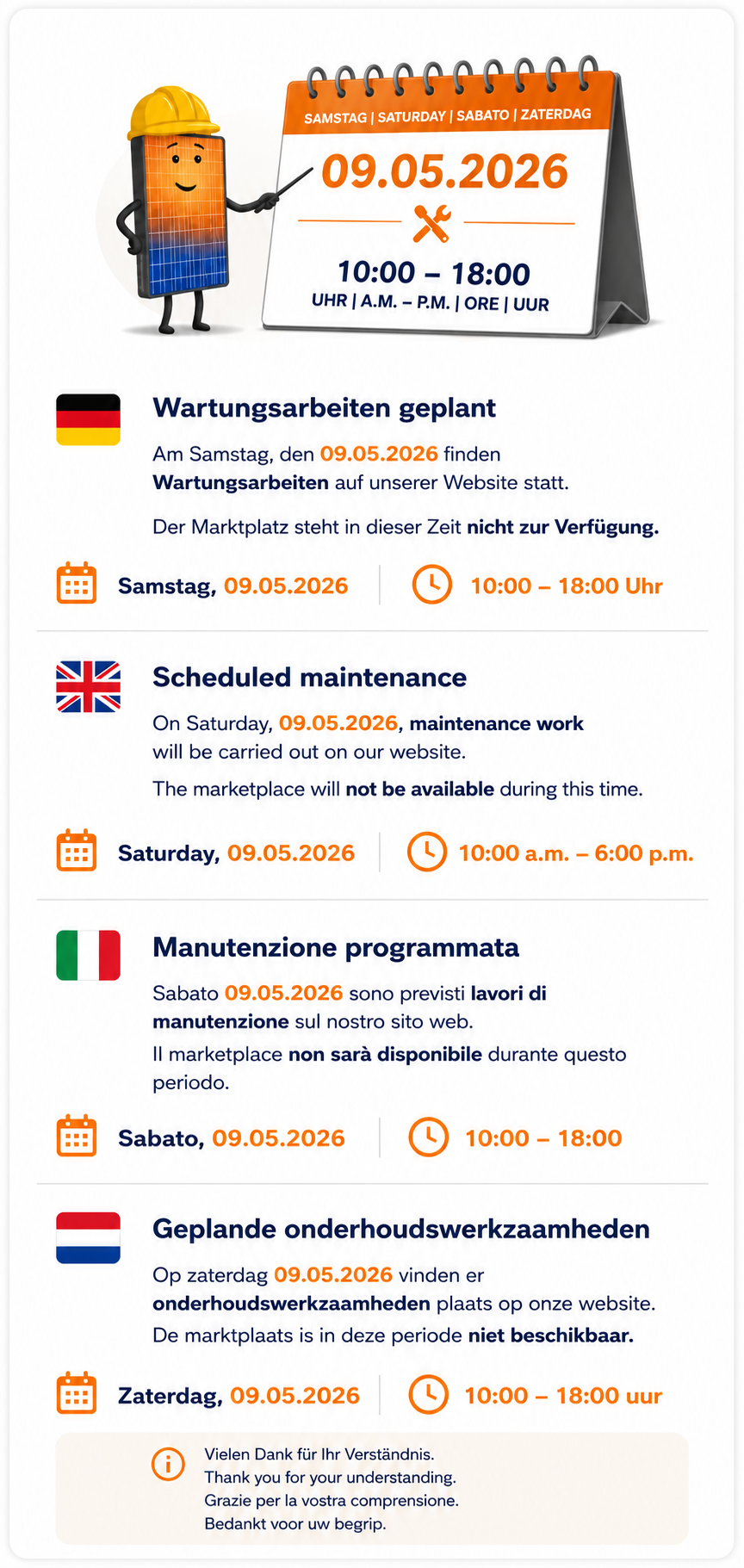 Wartungsarbeiten Kalender mobil