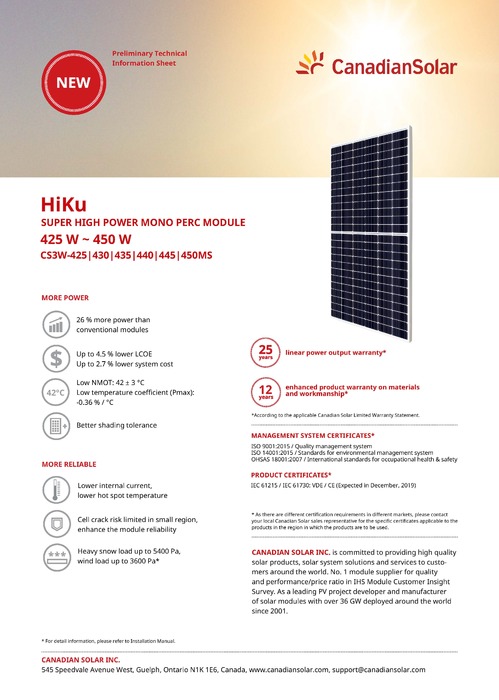 Solar Panel - Canadian Solar - CS3W450MS - 450Wp - Mono - Secondsol