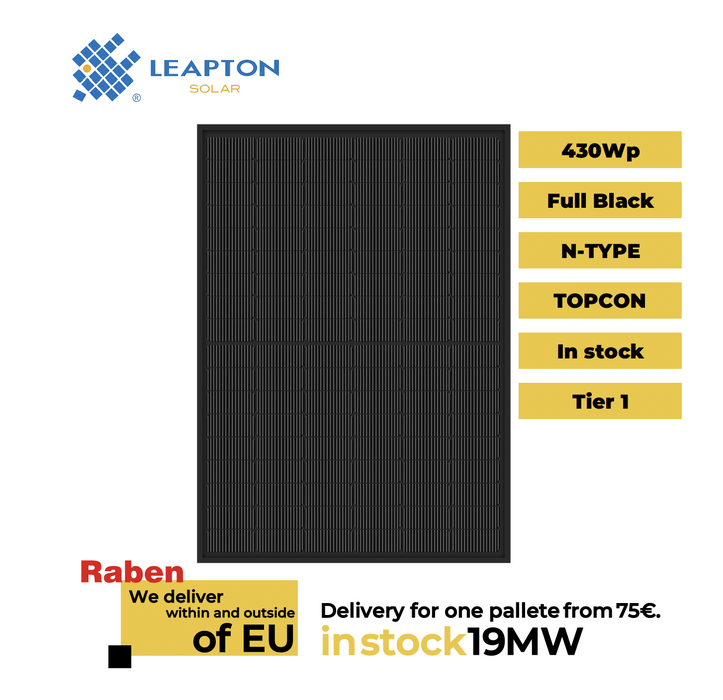 Solar Panel Leapton LP182*182M54NH 430W FULL BLACK TOPCON