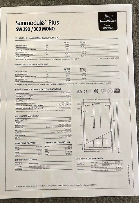 Solar Panel - SolarWorld - Sunmodule Plus SW 280-300 mono - 300Wp ...