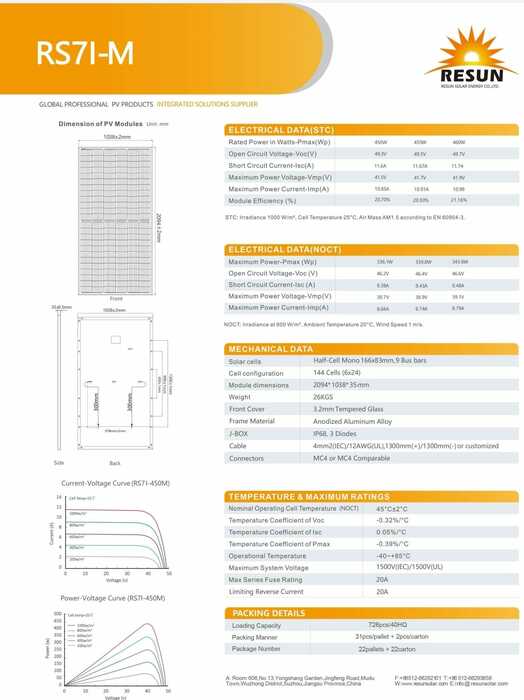 Solar Panel - - Resun - 450Wp - Mono - Secondsol