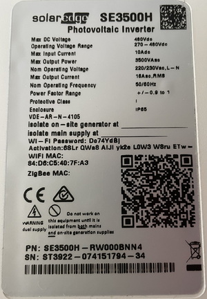 SolarEdge — SE3500-EU-APAC/AUS